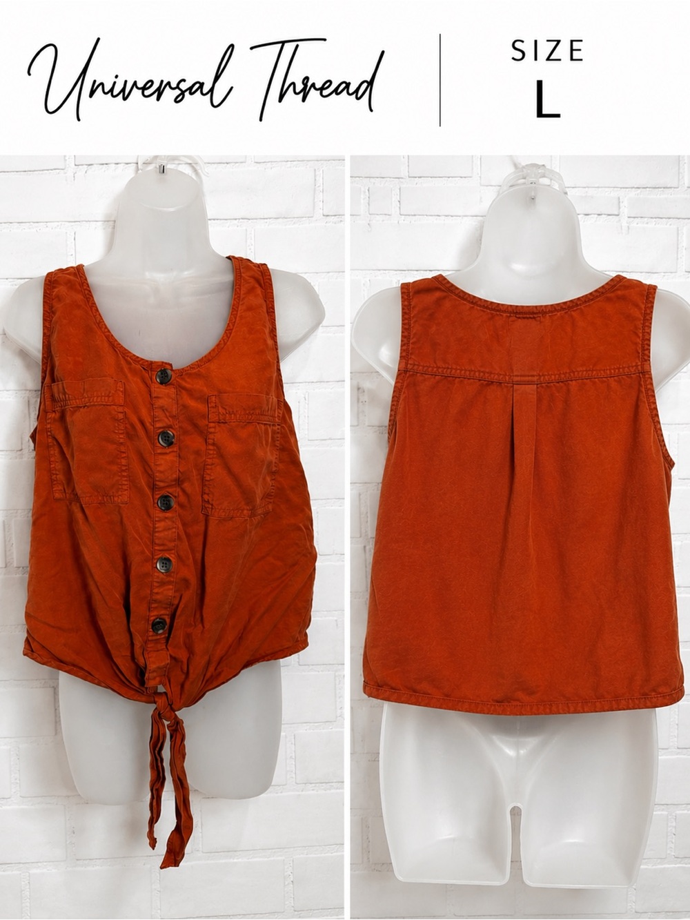 Universal Thread Sleeveless Tie Front Utility Tank Top Rust Orange boho Size L